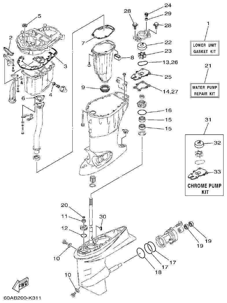 Yamaha F50DET, FT50CET REPAIR KIT 3 parts diagram